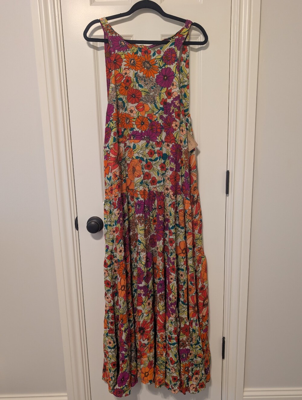 Natural Life NWT Floral Boho Maxi Dress XL Retro 70s Tiered